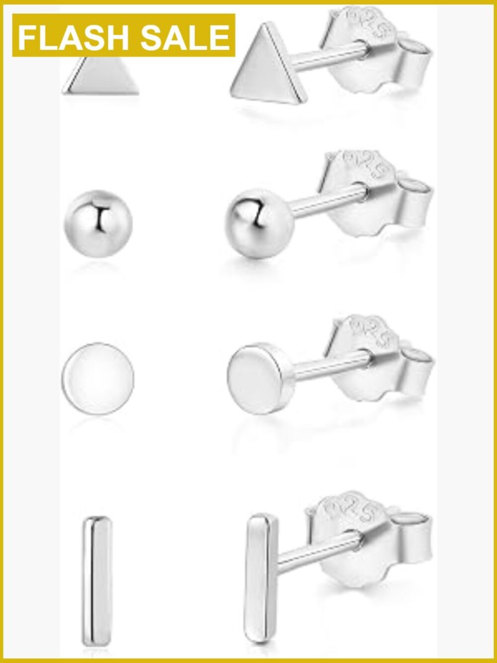 4 Pairs 925 Sterling Silver Geometric Stud Earrings Set Hypoallergenic Gift